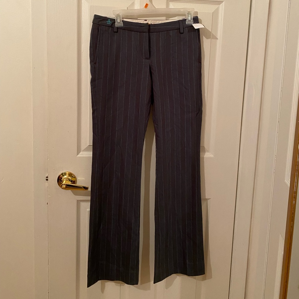 Green pinstripe pants - low rise